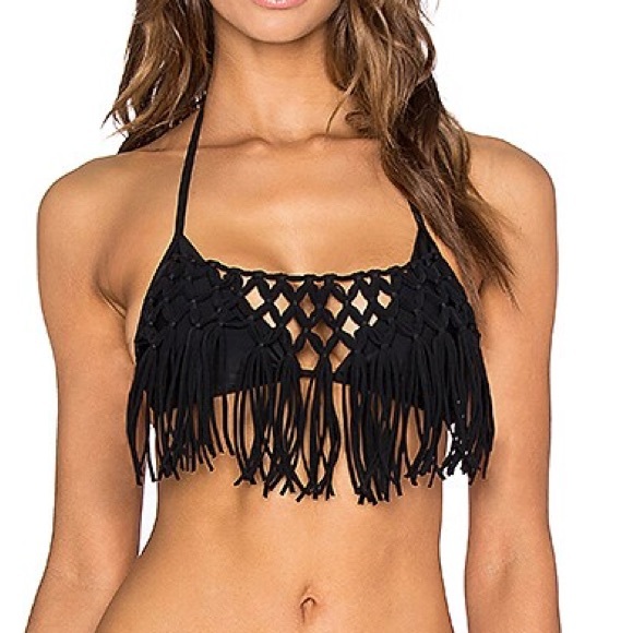 Beach Riot Other - BEACH RIOT BLACK CHANDLER YUMA FRINGE MACRAME BIKINI TOP